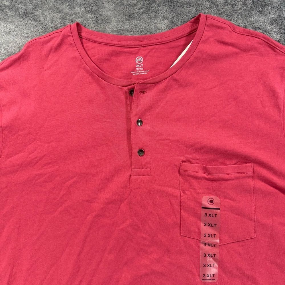 Harbor Bay Men’s 3XLT One Pocket Henley Short‎ Sleeve Tee Coral Red NEW